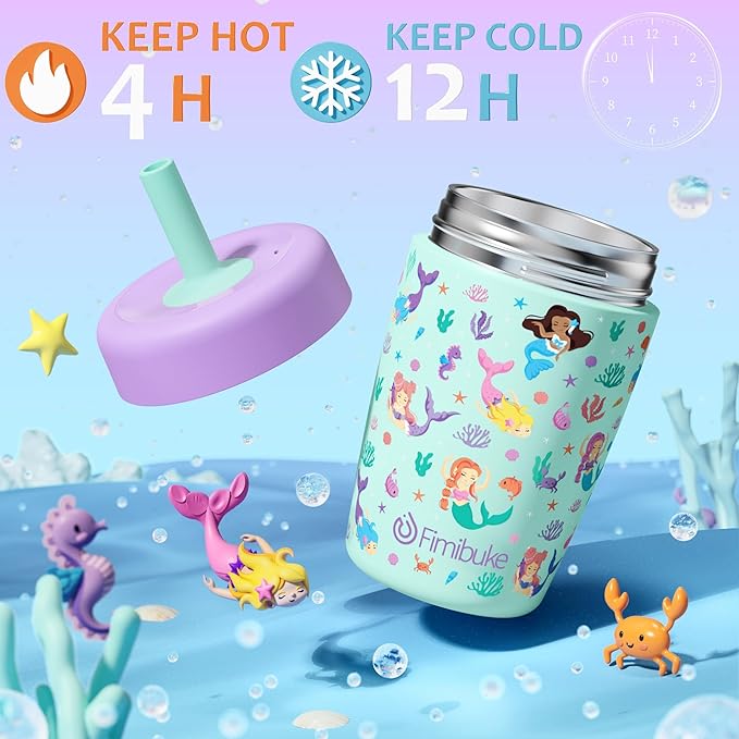 Fimibuke Kids & Toddler Cups Spill Proof, 12 OZ Capybara Insulated Sippy Cups for Toddlers Boys Girls, Toddler Straw Tumbler, Stainless Steel Kids Water Bottle with Twist Lids & Silicone Straw, 2 Pack