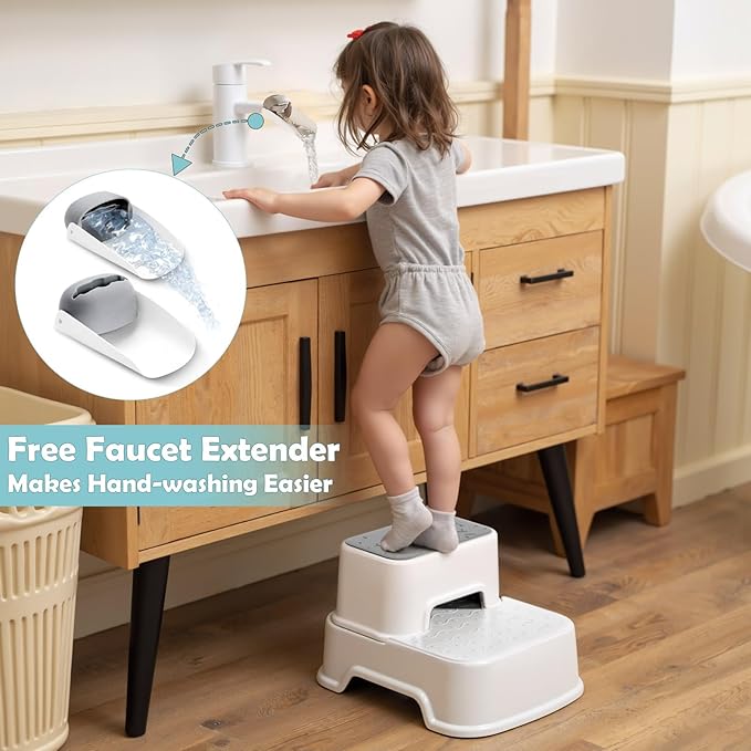 2-Step Stool for Kids - Toddler Anti-Slip Step Stool for Bathroom Sink/Toilet Potty Training/Kitchen Counter, 10" Height, 220 lbs Capacity, Durable & Stable (2Packs White)