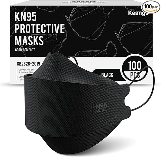 Keangs KN95 Face Masks 100 Pack, Breathable Protective Disposable Mask For for Adults And Teens, Black
