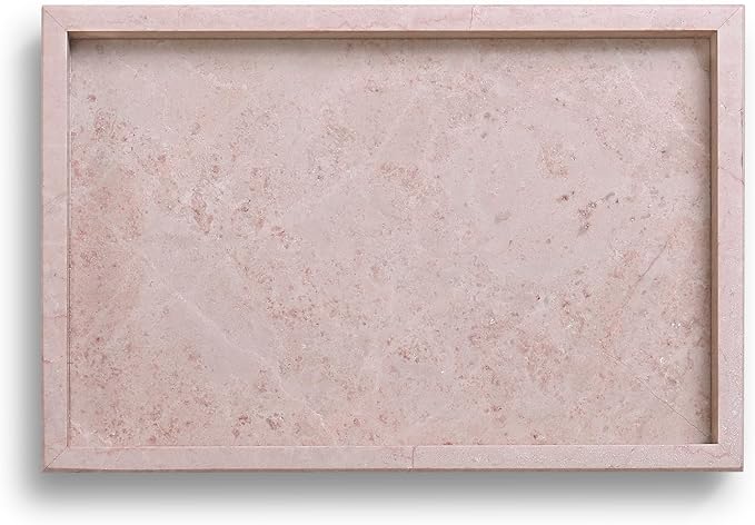 Yew & Tulip Natural Pink Marble Vanity Tray, Nature Rose Cream Marble Serving Tray for Bathroom, Kitchen, Vanity, Home Decor, Wedding etc. (12" x 8" x 1.2")