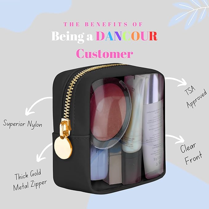 DANCOUR Clear Makeup Bag Mini Makeup Bag for Purse Mini Pouch Purse Clear Pouch Small Cosmetic Cosmetic Travel Case Black