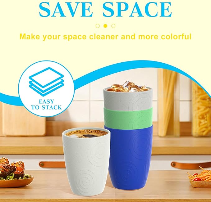 Homienly Drinking Glasses Set of 4, Wheat Straw Cups with Unique Texture, Reusbale Kids Cup, Stackable Cups for Kitchen, Home, Party, Camping, Dishwasher Safe Cup Tumbler 12 OZ - Island Color