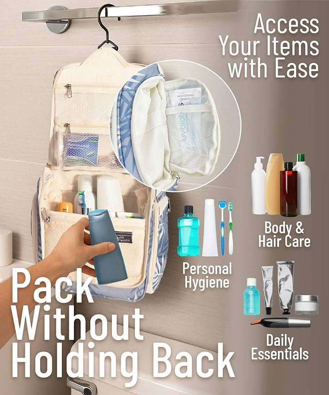 DD D&D Wanderlust D&D Hanging Travel Toiletry Bag for Men and Women – Cosmetics, Makeup and Toiletries Organizer Kit with 10 Compartments