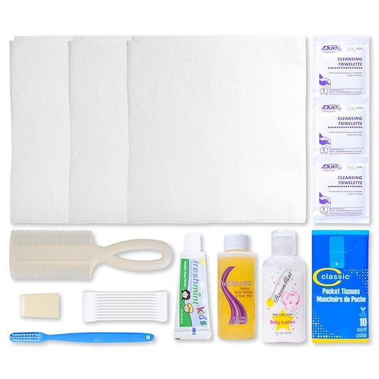 MFASCO Children's Hygiene Kit - Perfect for Homeless Shelters, Disaster Relief - Packed in Reseable Bag - Essential Supplies for Small Kids