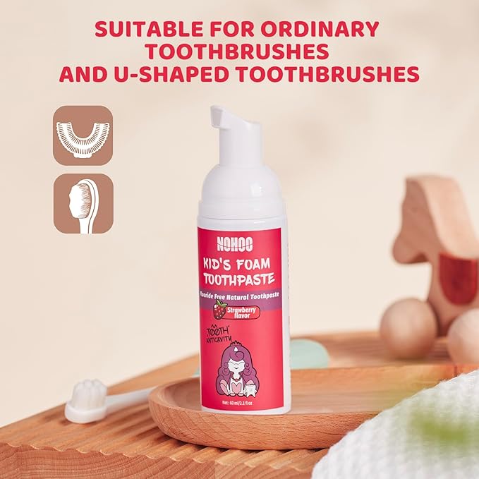 NOHOO Fluoride Free Foam Toothpaste Kids Fruit Flavour,Natural Training Toothpaste for Baby Toddler Children Oral Cleaning and Cavity Protection Strawberry Orange Cantaloupe Watermelon