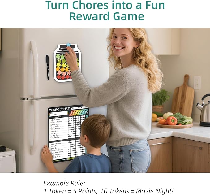 Magnetic Responsibilty Reward Chart for Kids - Magnetic Reward Jar with Stars Included - Ideal for Home Chore Tasks&Reward System