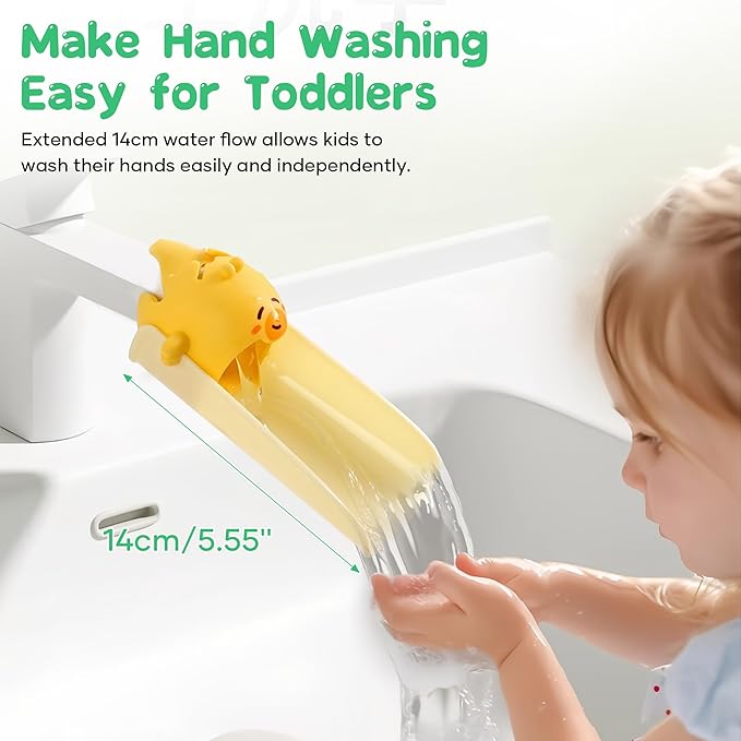 Faucet Extender for Toddlers, PANIMOSI Kids Sink Extender for Bathroom, Kitchen, Bathtub, Baby Hand Washing Water Spout Extender, No Installation Toddler Sink Extender, Yellow