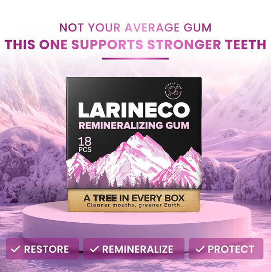 Larineco Remineralizing Gum with Nano Hydroxyapatite & Xylitol – Sugar-Free Cinnamon Xylitol Gum – Plastic-Free, Dye-Free, Aspartame-Free – Natural Base – 18 Pieces (18 Count (Pack of 2), Bubble Gum)