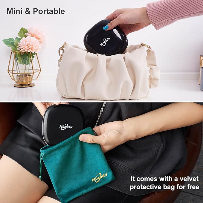 Mocado Compact LED Magnifying Travel Makeup-Mirror - 4 inches 1X/10X Magnification Small Hand Pocket Dimmable Double Sided USB Rechargeable Touch Screen, Portable Tabletop Cosmetic (Black)