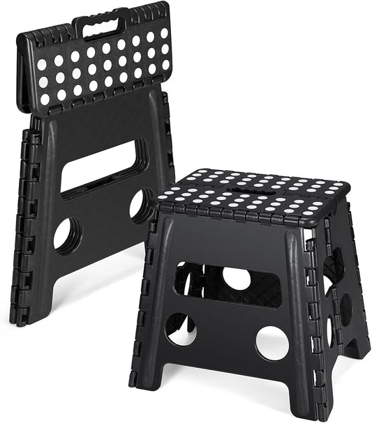 Dyforce Folding Step Stool 13", Heavy Duty Step Stools for Adults and Kids, Compact Foot Stools, Light-Weight Toddler Foldable Step Stool for Kitchen, Bathroom, Holds Up to 300 lbs (Black)