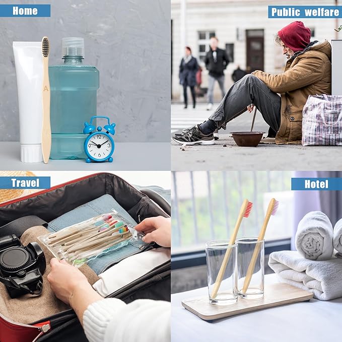 Sieral 120 Pcs 6.9 Inch Bamboo Toothbrush with Toothpaste Individually Wrapped Disposable Toothbrushes Travel Toothbrush Kit for Hotel Homeless Shelter Camping and Travel, 12 Colors