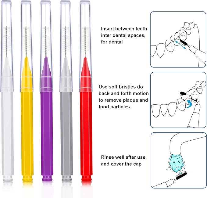 Patelai 100 Pieces Braces Brush for Cleaner Interdental Brush Toothpick Dental Tooth Flossing Head Oral Dental Hygiene Flosser Toothpick Cleaners Tooth Cleaning Tool(Classic Colors,Assorted Sizes)