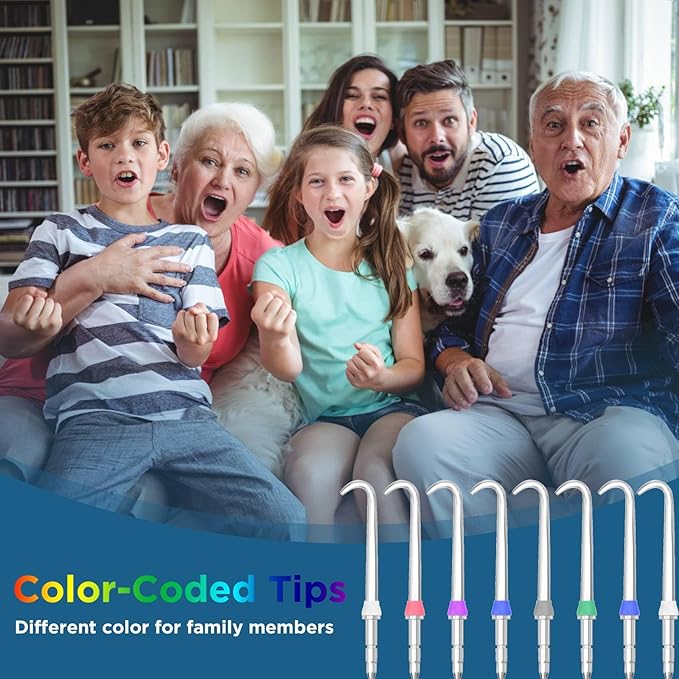 Replacement Heads for Waterpik, Replacement Picks for Water Pik Water Flosser (8 Implant Denture Tips + Storage Case + Travel Case)