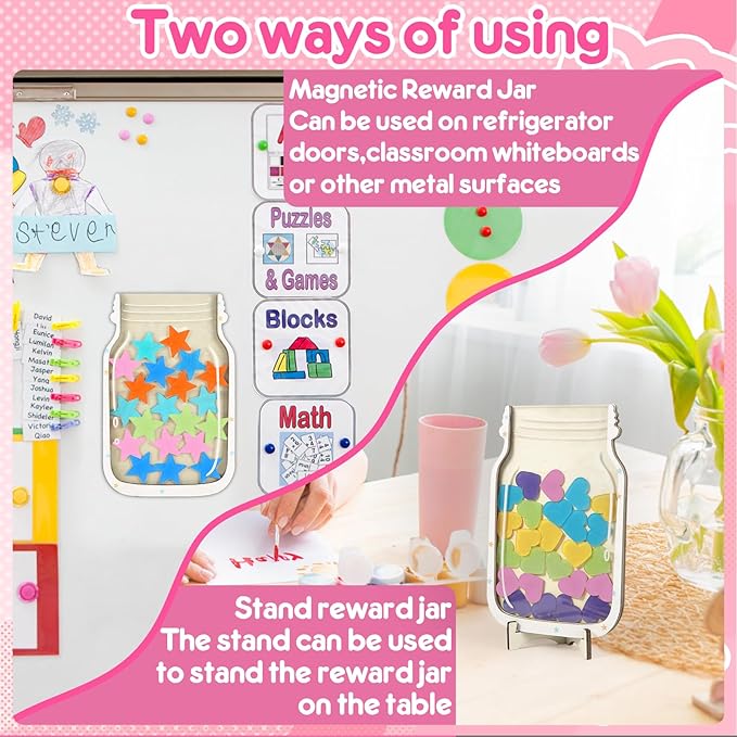 2 Pack Reward Jar for Kids Star and Heart Reward Jar Magnetic Reward Jar for Classroom Toddlers Potty Training Reward Home Kids Incentive Good Home Training for Boys Girls,Star+Heart