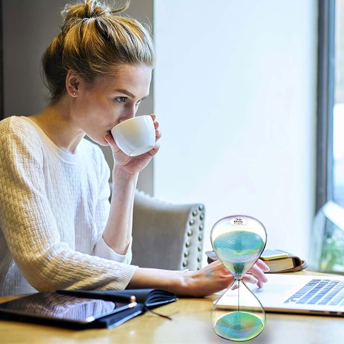 SuLiao Sand Timer 30 Minute Hourglass,Turquoise Sand Clock,Large Sand Watch 30 Min,Colorful Biloba Puff Minimalist Hour Glass Sandglass for Home,Desk,Office Decorative