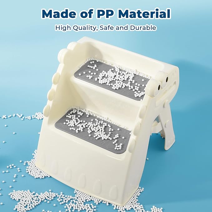 Onasti Toddler Step Stool Foldable Kids Step Stool,Bathroom Stool for Toddlers Non-Slip Toddler Step Stool for Bathroom Sink and Kitchen Counter with Cute Dinosaur Design(White)