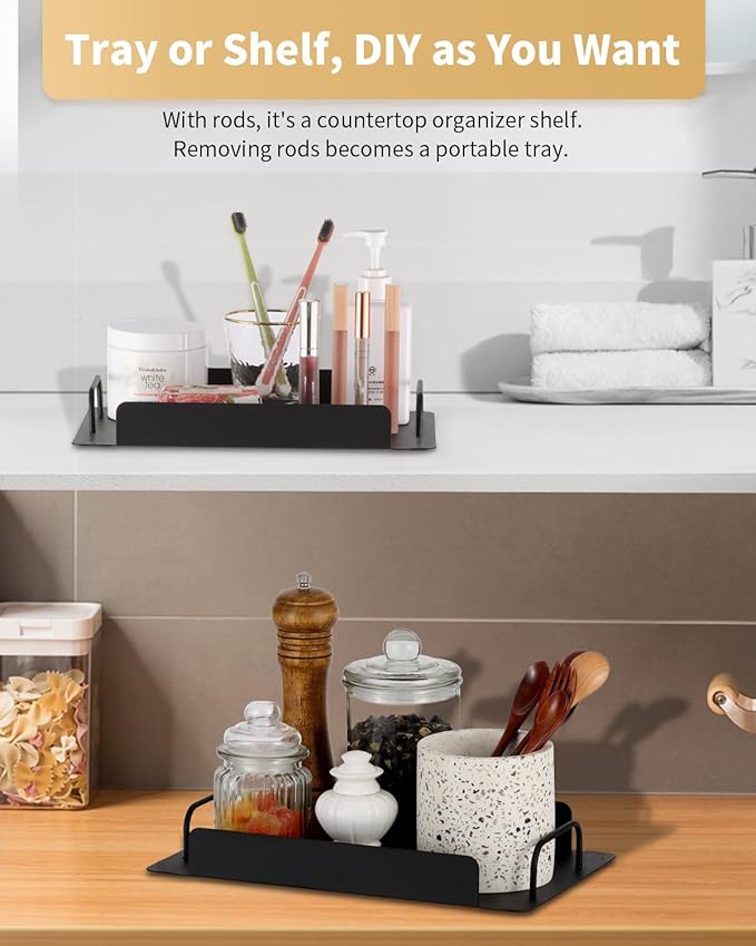 KATHY&BOB Bathroom Countertop Organizer, Make-up Desk Organization, Dressing Shelf Desktop Storage for Bathroom Cosmetic Dorm Kitchen Living Room, Multipurpose Cubicle Display Rack (Black, 3 Tiers)