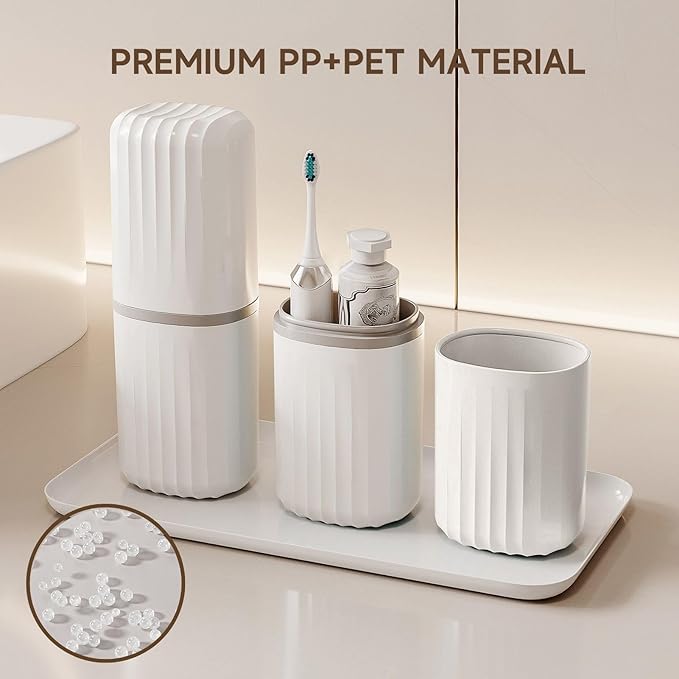 Toothbrush Travel Case, 2 in 1 Toothbrush Holder and Rinse Cup, Large Capacity Toothbrush Cup with Cover, Portable Travel Toothbrush Holder for Traveling, Camping, Trip - 1Pcs - White