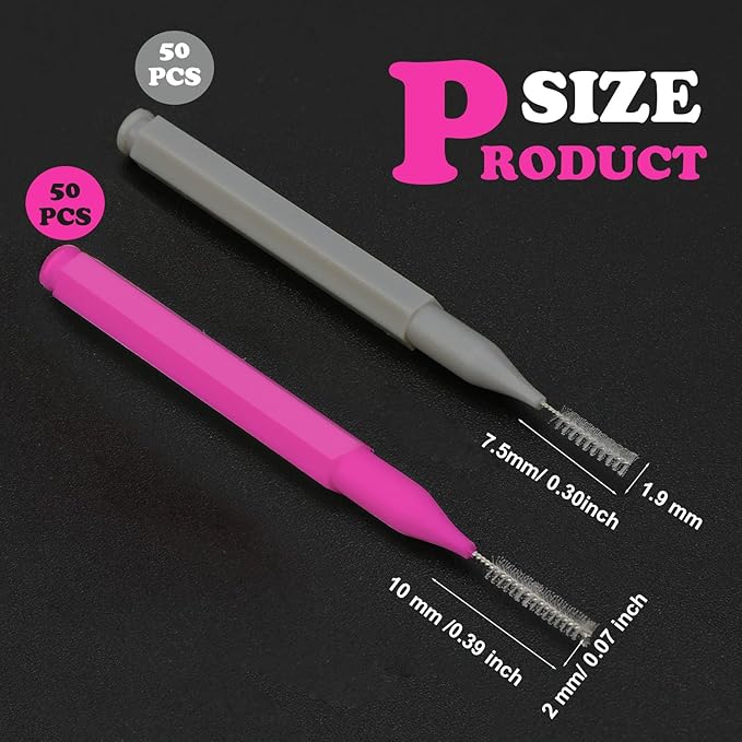 Patelai 100 Pieces Braces Brush for Cleaner Interdental Brush Toothpick Dental Tooth Flossing Head Oral Dental Hygiene Flosser Toothpick Cleaners Tooth Cleaning Tool(Pink, Grey,Ideal Size)