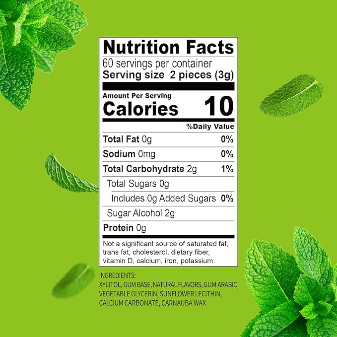 DC24 DAILY CARE 100% Xylitol Gum, No Aspartame, Sugar Free Chewing Gum, Natural Spearmint Flavor, Gluten Free, Vegan, 60 Pieces, Pack of 2