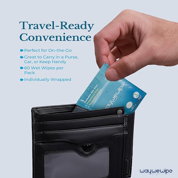 On-The-Go Flushable Wet Wipes, 60 Count XL Individually Wrapped Adult Wipes, Hypoallergenic 100% Plant Based Septic Safe, Travel Size Cleansing Cloth for Men & Women, Fragrance Free (60 Ct)