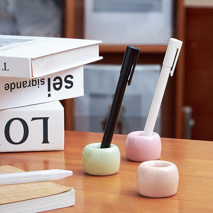 AirMoon Mini Ceramic Toothbrush Holder for Bathroom - Peach Small Countertop Organizer, Easy Clean Toothbrush Stand, Suit for Electric Toothbrush Head, Pens & Coffee Spoon, Pack of 2