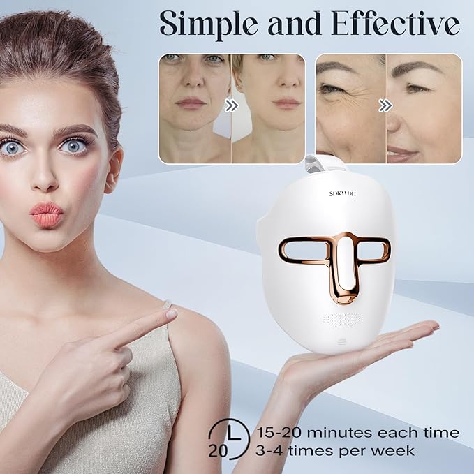 Red Light Photon Facial Mask, Wireless Rechargeable & Ergonomic Design with NIR, Portable for Home & Travel, Gold