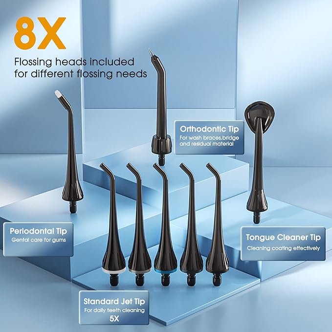 Hangsun Water Flossers for Teeth Cordless Rechargeable Dental Oral Irrigator Water Jet for Teeth Braces Care with 8 Jet Tips for Travel and Home Use (Black)