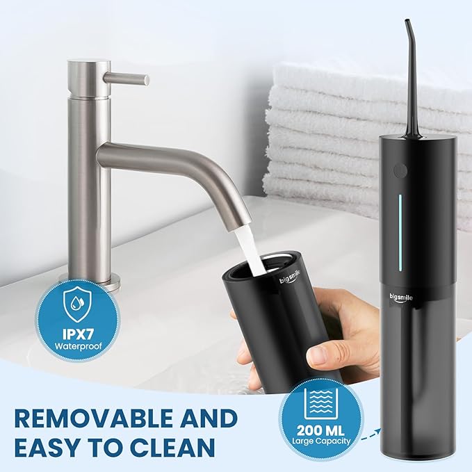 Cordless Water Flosser, Rechargeable Water Dental Flosser Pick for Teeth, IPX7 Waterproof Electric Water Dental Flosser, 3 Modes 4 Replaceable Jet Tips, Oral Irrigator for Home Travel (Black)