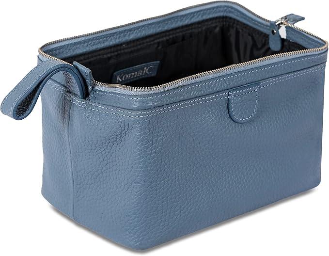 KomalC Premium Buffalo Leather Toiletry Bag for Men & Women – Leather Dopp Kit With Water resistant Lining, Premium Toiletry Travel Pouch, Unisex Wash Bag for Toiletries, Gifts for Men and Women