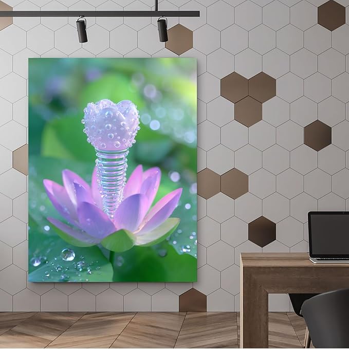 Teeth Medical Wall Art Decor,Refreshing Lotus Blossom Dental Print,Perfect for Clinics,Doctor Offices,or Medical Spaces,Calming Aesthetic 12x16inch Ready to Hang