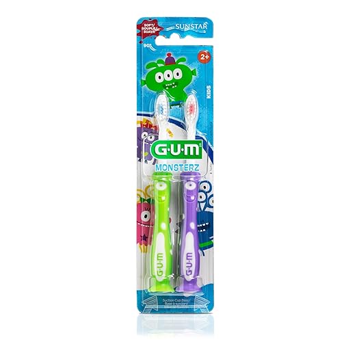 GUM Monsterz Children and Toddler Toothbrush, Soft Bristled Kids’ Toothbrush with Suction Cup, for Ages 2+, 2 Count(Pack of 6)