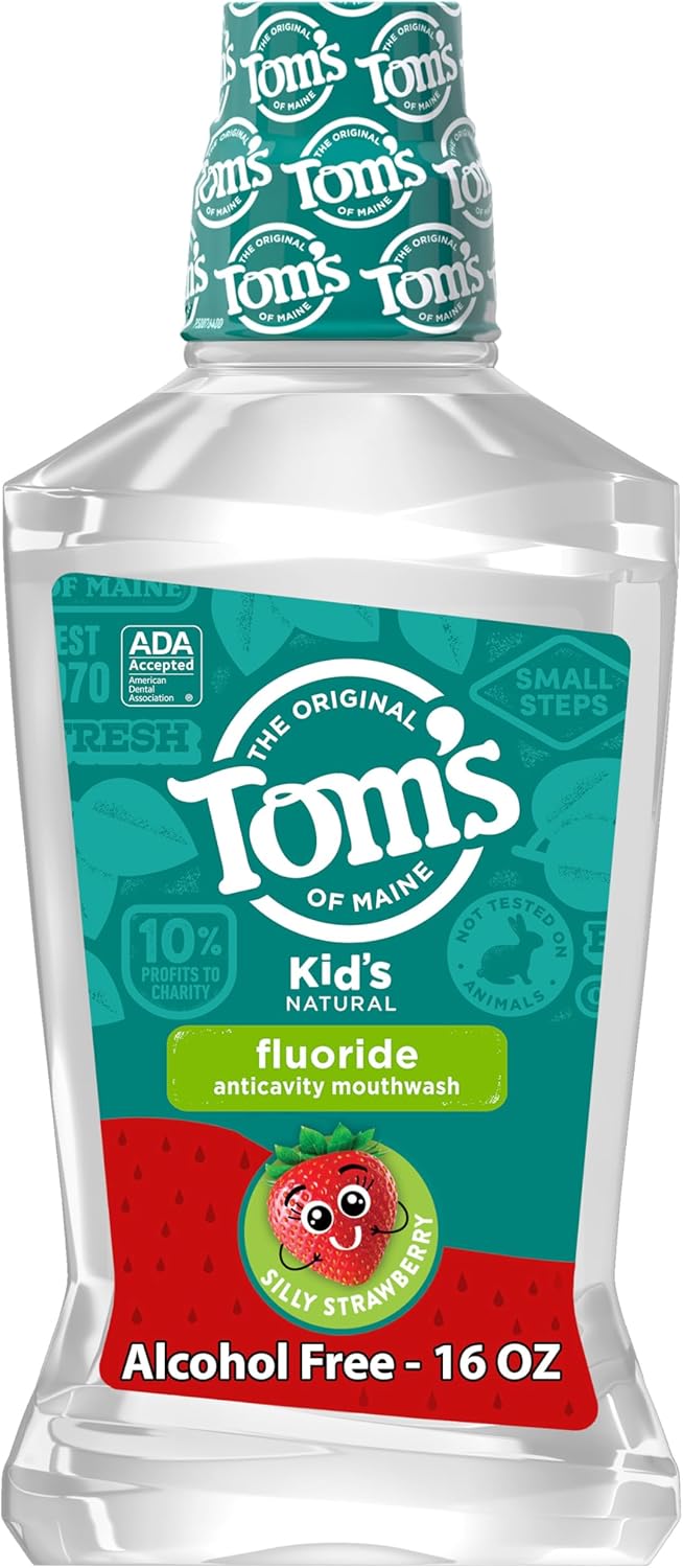 Tom's of Maine Children's Anticavity Fluoride Rinse Mouthwash, Silly Strawberry, 16 Fl Oz (Pack of 6) (Packaging May Vary)