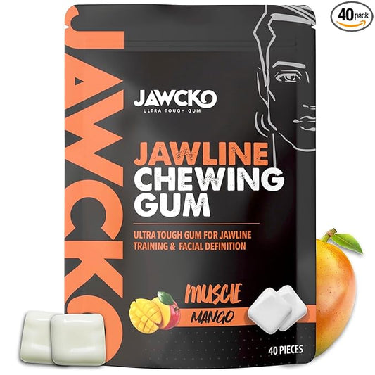 JAWCKO Ultra-Tough Jawline Chewing Gum | Get a Stronger, Squarer Jawline | Mango Jaw Training Hard Gum | 15X Strength | Chisel, Sculpt, Tone your Jawline | Facial Fitness Mewing Gum | 40 Pieces/Pack