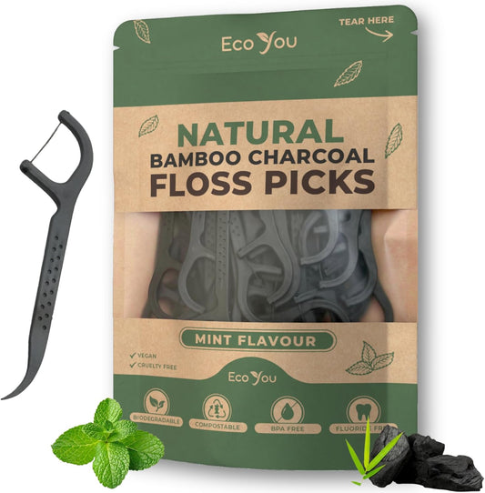 Biodegradable Floss Picks | 50 Count (1 Pack) | Mint Flavor, Candililla Wax | Sustainable & Reusable | Vegan & Cruelty-Free | Bamboo Floss Picks, Bamboo Toothpicks