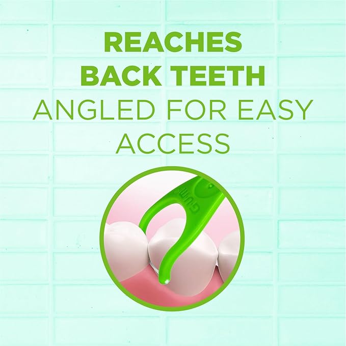 GUM Angled Floss Picks, Perfect for Tight Teeth, Extra Strong Shred-Resistant Dental Floss, Angled for Easy Reach, Dental Flossers for Adults, Fresh Mint Flavor, 75 Count (Pack of 4)