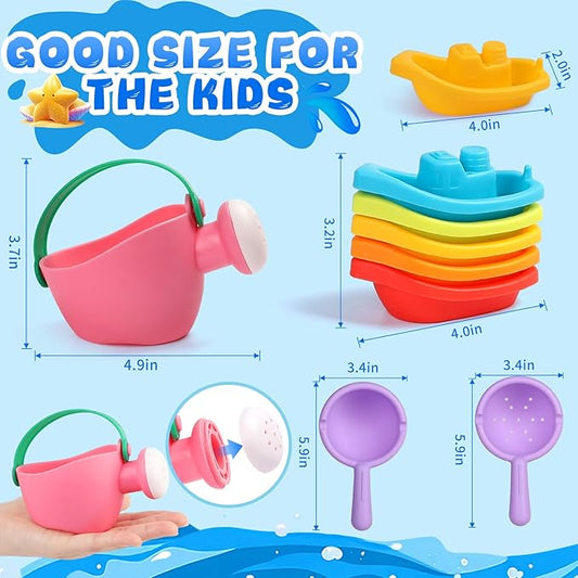 Baby Bath Toys for Kids Ages 1-3 8PCS Toddler Bath Toys Mold Free and 1PCS Toy Storage Net Bag Bathtub Shower Floating Water Toys for 6 Months Up Boy Girl Gifts (Color Random)