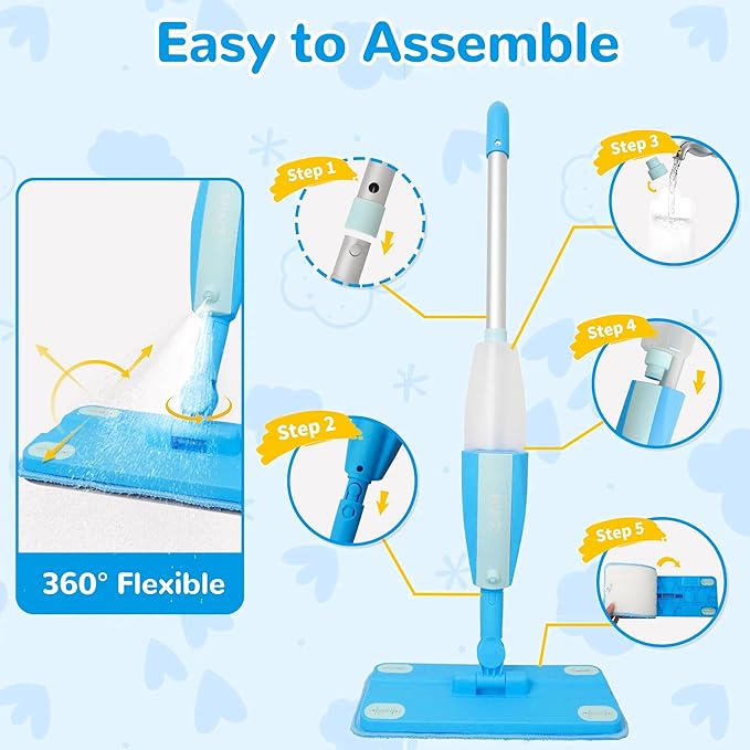 HWZ Kids Cleaning Set, Make Chores Fun! Real Working Toddler Cleaning Toy with Mini Spray Mop & Broom Dustpan Set, Pretend Play Montessori Housekeeping Toys, Ideal Gift for Girls Boys Age 3+