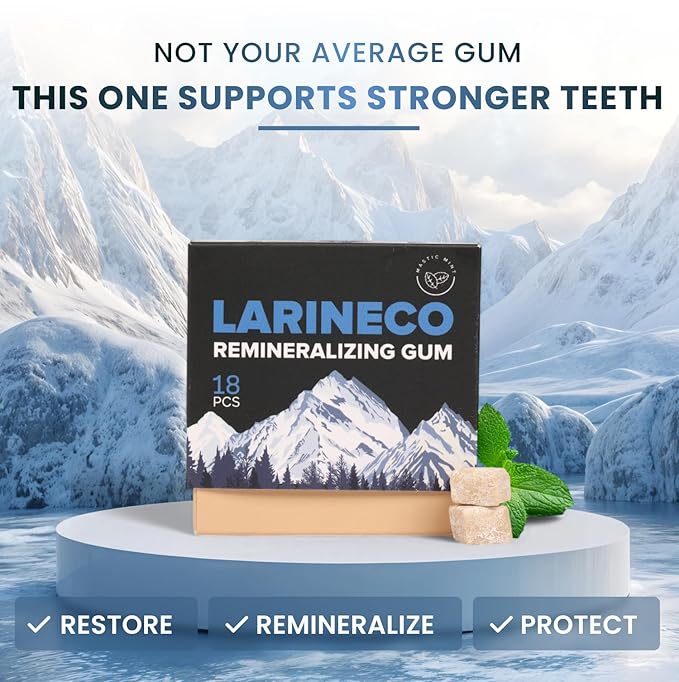 Larineco Remineralizing Gum with Nano Hydroxyapatite & Xylitol – Sugar-Free Xylitol Gum – Plastic-Free, Dye-Free, Aspartame-Free – Natural Base – 36 Pieces, Mastic Mint
