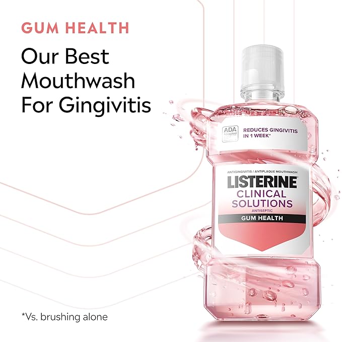 Listerine Clinical Solutions Mouthwash Gum Health Antiseptic, Antigingivitis and Antiplaque Oral Rinse Helps Prevent Buildup and Immediately Kills Germs for Healthier Gums, ICY Mint, 500 mL