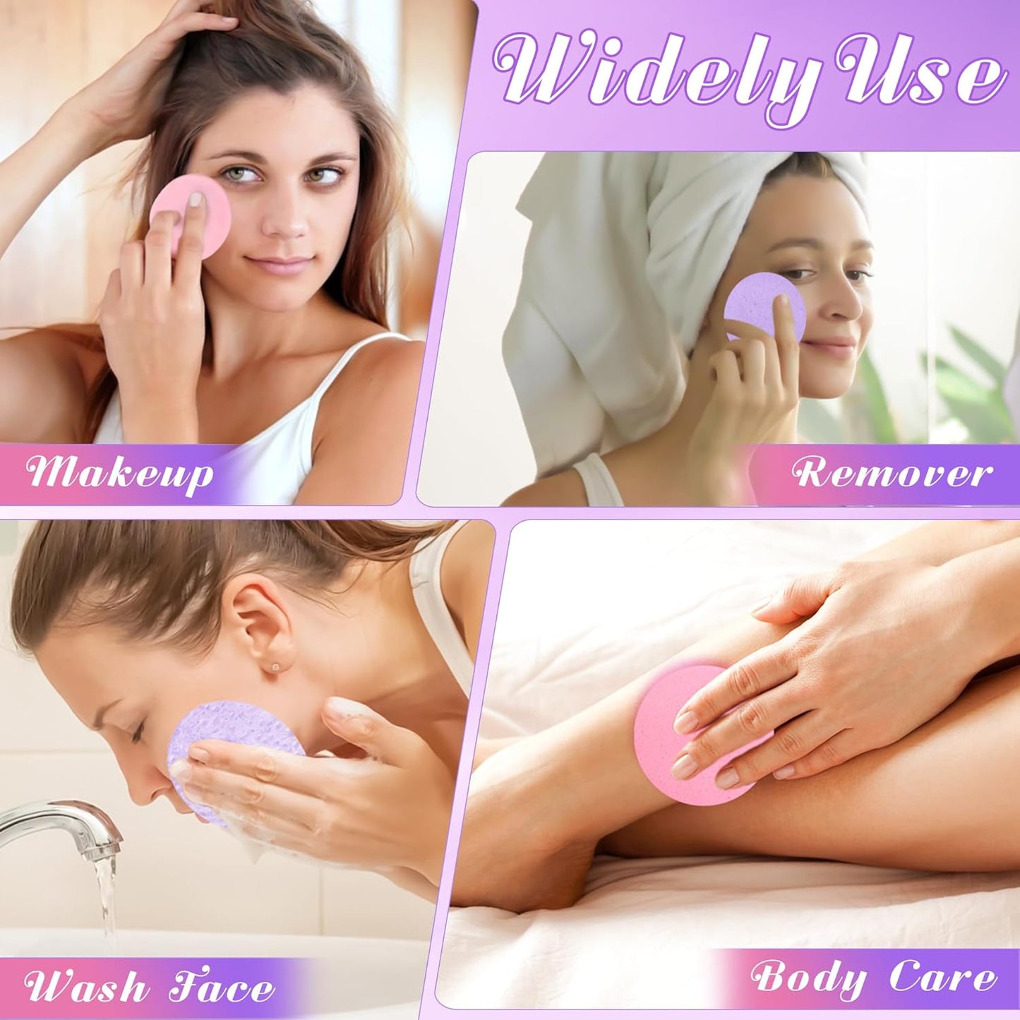 120 Pcs Facial Sponge Compressed, Luxiv Face Cleansing Sponge Estheticians Compressed Makeup Facial Sponge Round Wash Face Sponges for Women Compress Exfoliating Removal Sponge (Purple+pink)