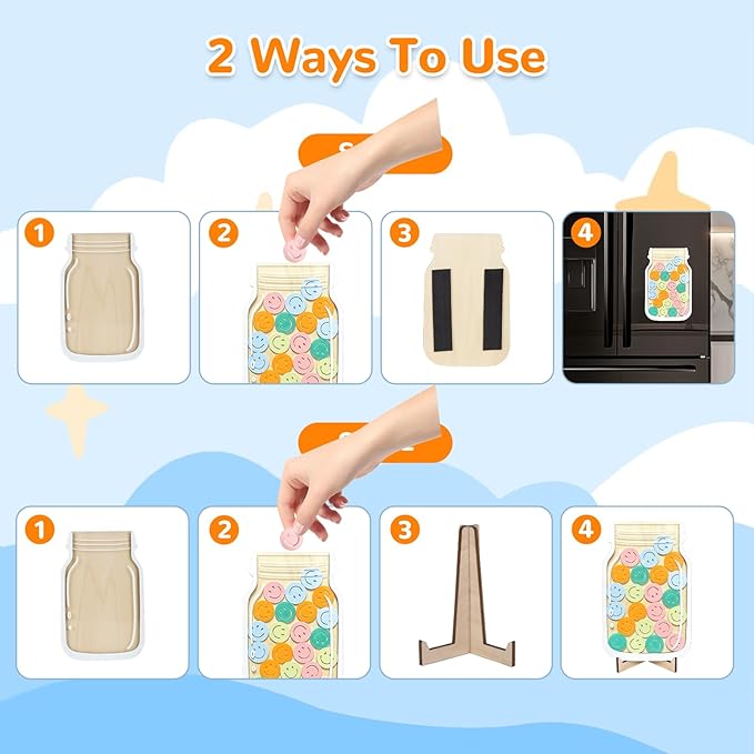 Reward Jar for Kids – Magnetic Wooden Behavior Chart and Incentive Jar with 25 Tokens, Stickers, Stand & Magnet – Positive Reinforcement Tool for Home, Toddlers or Classroom (Smiley – V2)