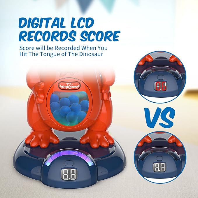EagleStone Movable Dinosaur Shooting Toys for Kids Games with 2 Air Pump Gun, Party Toys with Score Record, LED & Sound, 48 Foam Balls Electronic Target Practice Gift for Boys and Girls