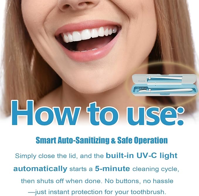 UV-C Toothbrush Case for Travel, Portable Toothbrush Case with Holder, USB-C or AA Battery Powered, Plastic Tooth Brush Container Cover for Household STB-062 Blue