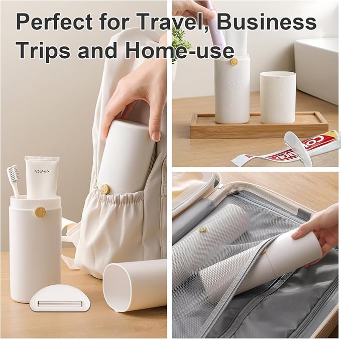 Ventilated Toothbrush Travel Case with Toothpaste Dispenser Portable Travel Toothbrush Holder – Leakproof Twist-Lock Design | for Electric/Manual Brushes, Gym, Camping & School