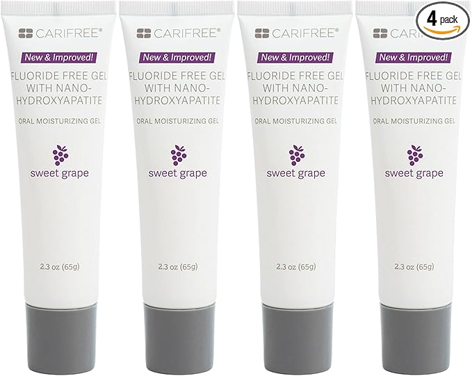 CariFree Fluoride Free Gel (Sweet Grape): Nano Hydroxyapatite Toothpaste, Neutralizes pH, Freshens Breath and Moistens Mouth, Dentist Recommended (Pack of 4)