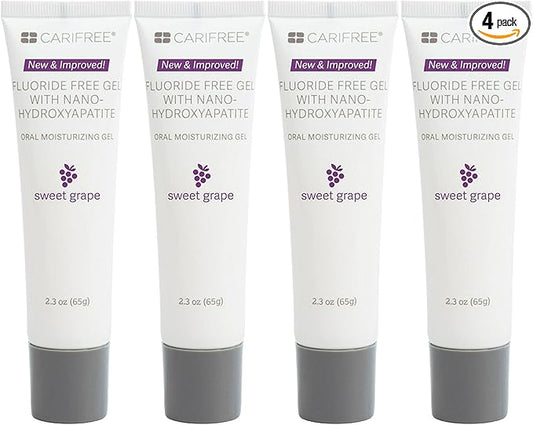 CariFree Fluoride Free Gel (Sweet Grape): Nano Hydroxyapatite Toothpaste, Neutralizes pH, Freshens Breath and Moistens Mouth, Dentist Recommended (Pack of 4)