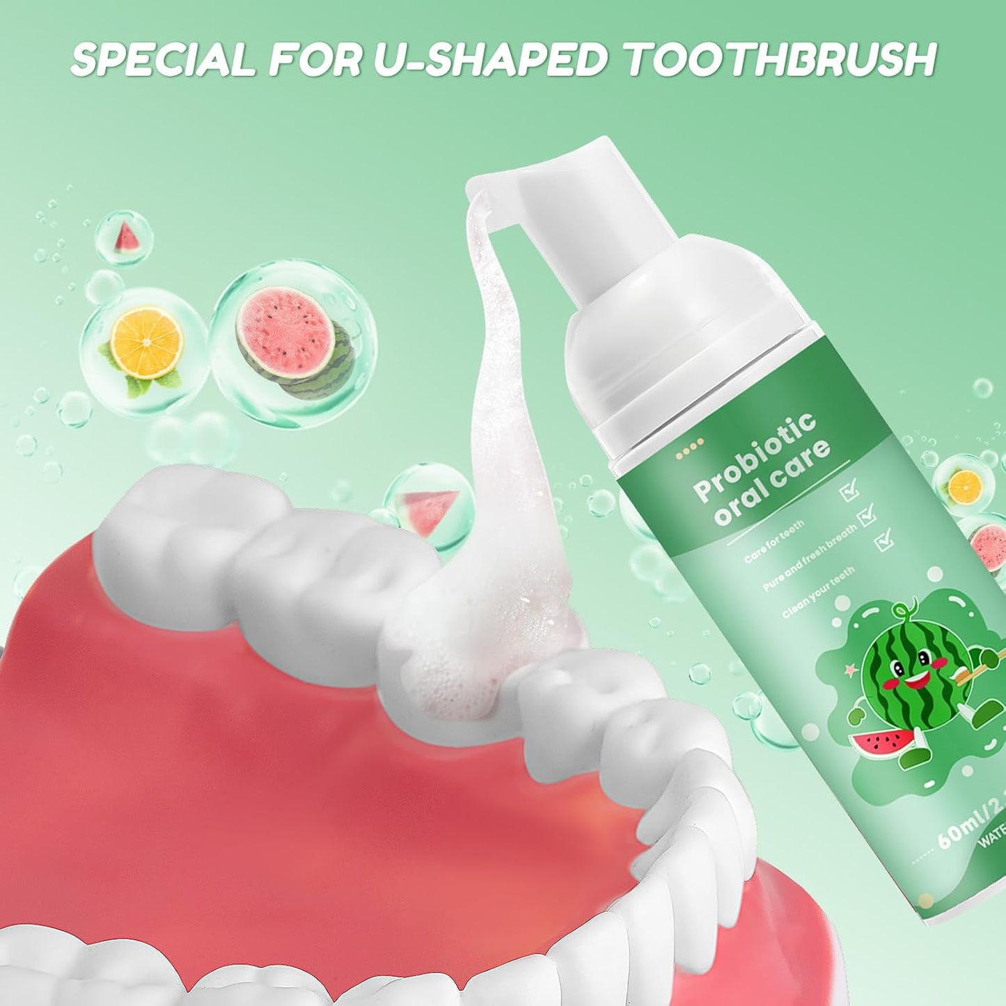 Kids Foam Fluoride Free Toothpaste with Mix Mint Flavor, Toddler Natural Teeth Deep Cleaning Toothpaste for U Shaped Toothbrush