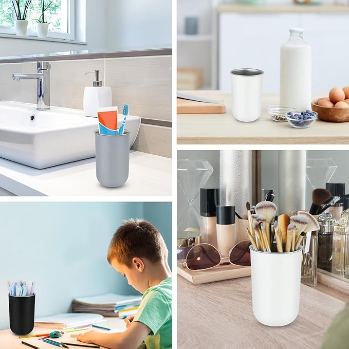 3 PCS Toothbrush Cups 350ml Stainless Steel Bathroom Tumbler Mouthwash Cups Reusable Toothbrush Toothpaste Holder Bathroom Counter Organizer