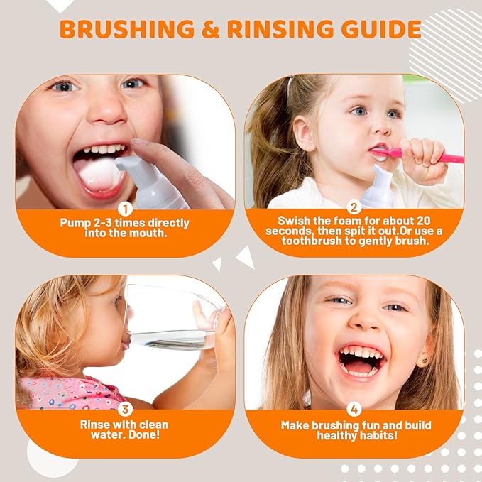 NOHOO Fluoride Free Foam Toothpaste Kids Fruit Flavour,Natural Training Toothpaste for Baby Toddler Children Oral Cleaning and Cavity Protection Strawberry Orange Peach Watermelon